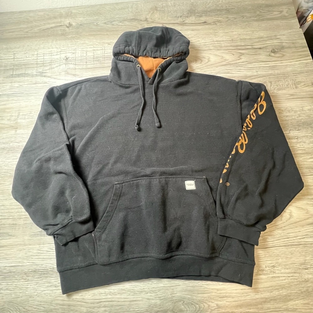 Eddie Bauer Workwear Hoodie Men Large Black Sleeve Graphic Pullover Fleece Lined
